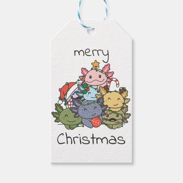 Étiquettes-cadeau Axolotl sapin de Noël drôle animal Noël (Devant)