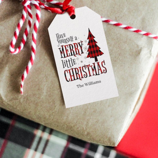 Étiquettes-cadeau Ayez Un Joyeux Petit Arbre Plaid De Noël (Add an extra touch of charm to your holiday gift-giving with this warm, festive gift tag!)