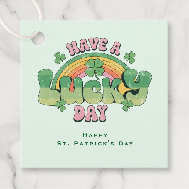 Étiquettes Cadeau Ayez une journée chanceuse Rétro St. Patrick's Day (Devant)