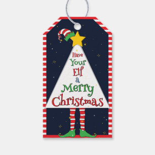 Étiquettes-cadeau "Ayez votre Elfe un joyeux Noël" Géométrique amusa