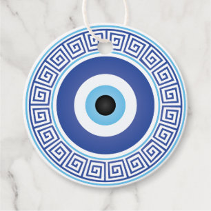 Étiquettes Cadeau Aztèque Cercle grec Clé Mal Oeil Bleu Bleu