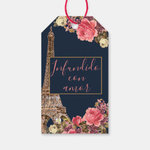 Étiquettes-cadeau Azul marine Rose "imprégnée d'amour" personnalisée