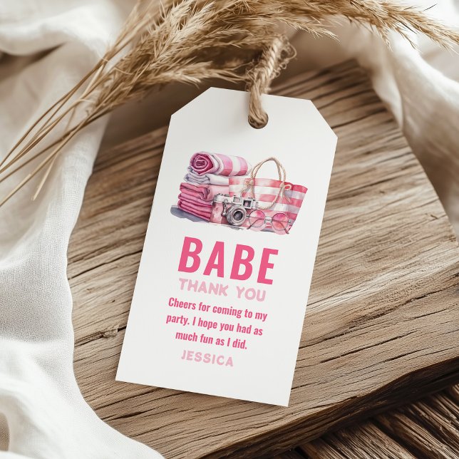 Étiquettes-cadeau BABE.. Piscine Rose fille Anniversaire Merci Favor (Créateur téléchargé)