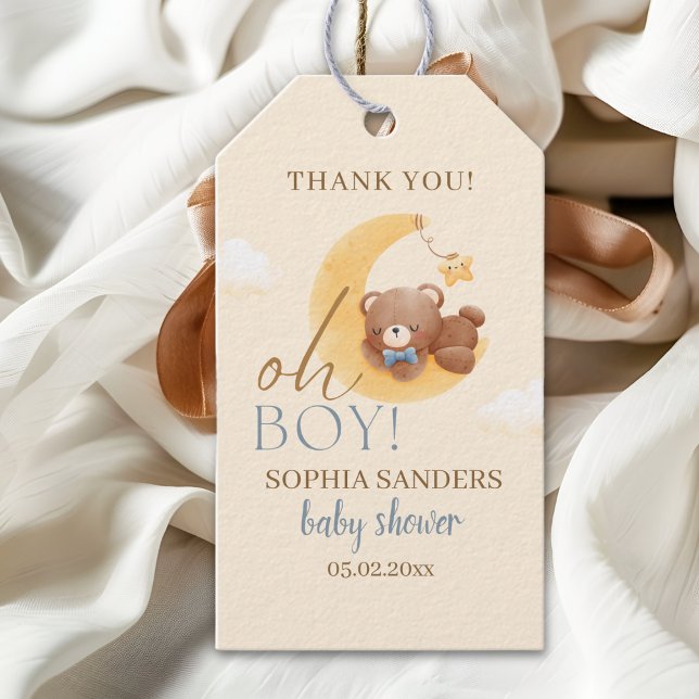 Étiquettes-cadeau Baby Bear on the Way! Boy Baby Shower (Créateur téléchargé)