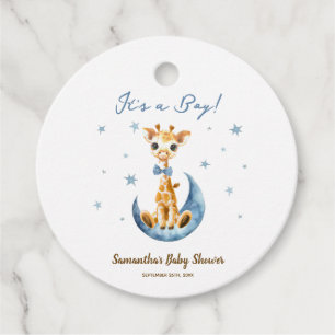 Étiquettes Cadeau Baby Boy Giraffe Aquarelle Dusty Baby shower bleu