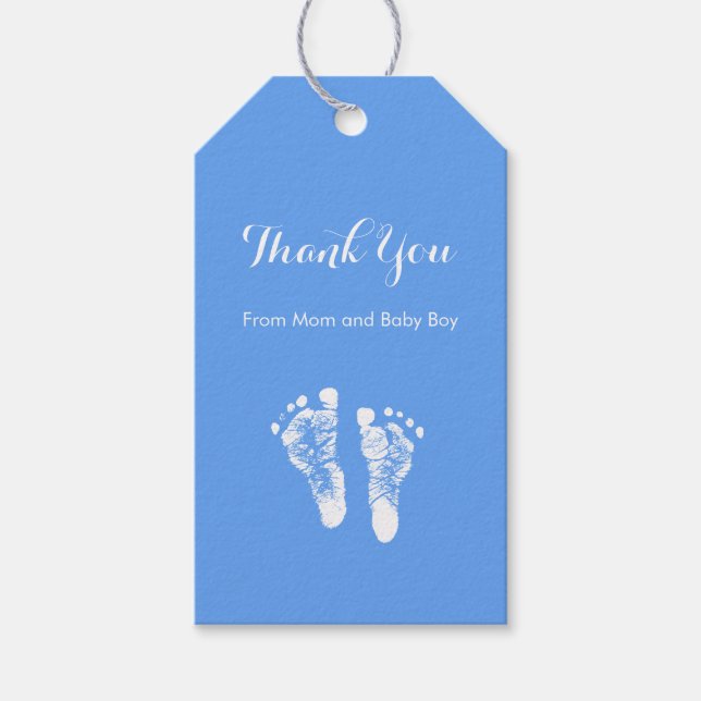 Étiquettes-cadeau Baby Boy Merci mignon bleu Nouveau-né empreintes (Devant)