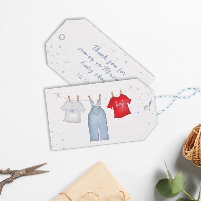 Étiquettes-cadeau Baby Boy Whimsical Denim Baby shower bleu (Créateur téléchargé)