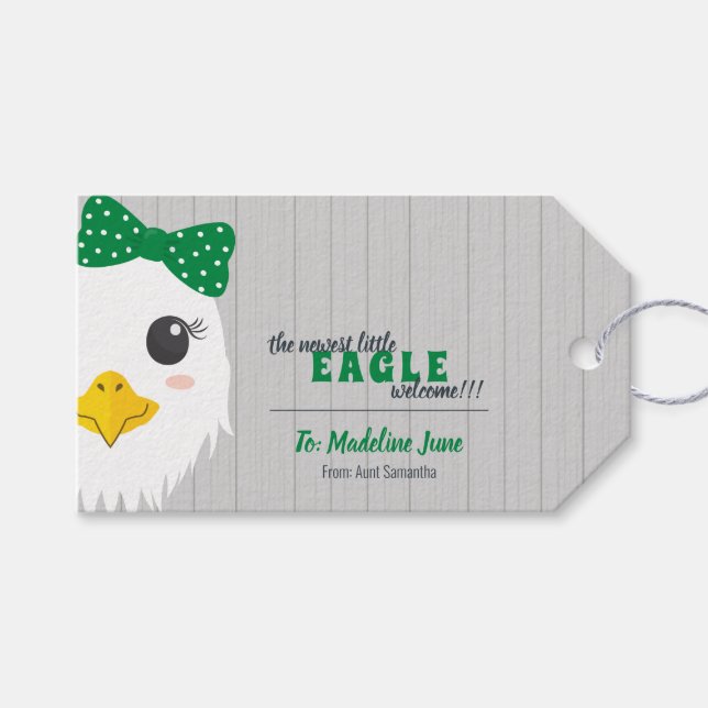 Étiquettes-cadeau Baby Girl Eagle Green (Devant (Horizontal))