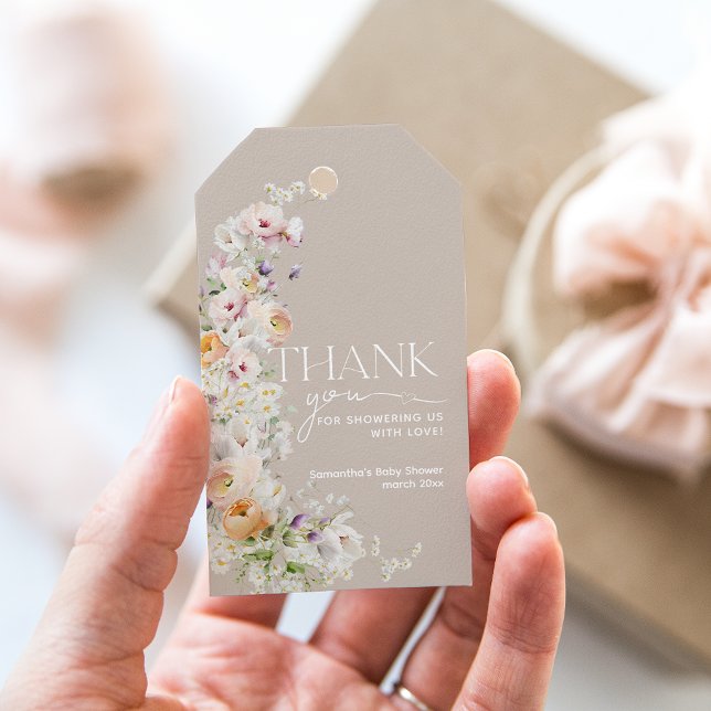 Étiquettes-cadeau Baby in Bloom Fleur sauvage Baby shower Boho (Créateur téléchargé)