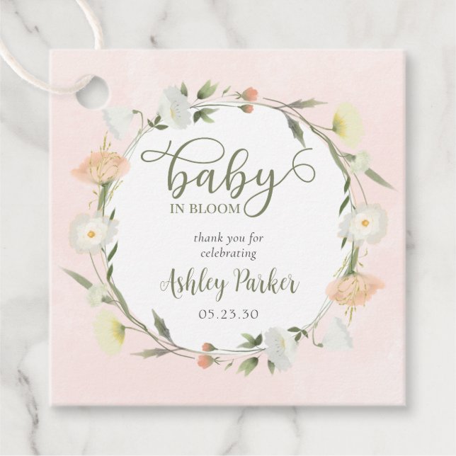 Étiquettes Cadeau Baby In Bloom Fleur sauvage Merci Baby shower (Devant)