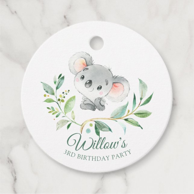 Étiquettes Cadeau Baby Koala Soft Green Eucalyptus Anniversaire (Devant)