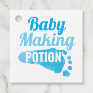 Étiquettes Cadeau Baby Making Potion Blue Footprint Douche Merci