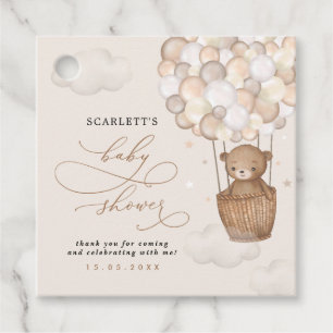Étiquettes Cadeau Baby shower à ballon à air chaud Pastel Brown Bear