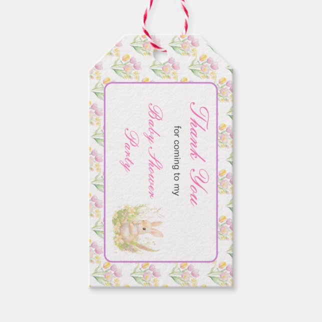 Étiquettes-cadeau Baby shower à lapin de printemps (Devant)