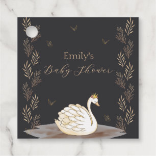 Étiquettes Cadeau Baby shower à papillon noir Princess Swan Gold