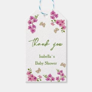 Étiquettes-cadeau Baby shower à papillons tropicaux d'Orchidées