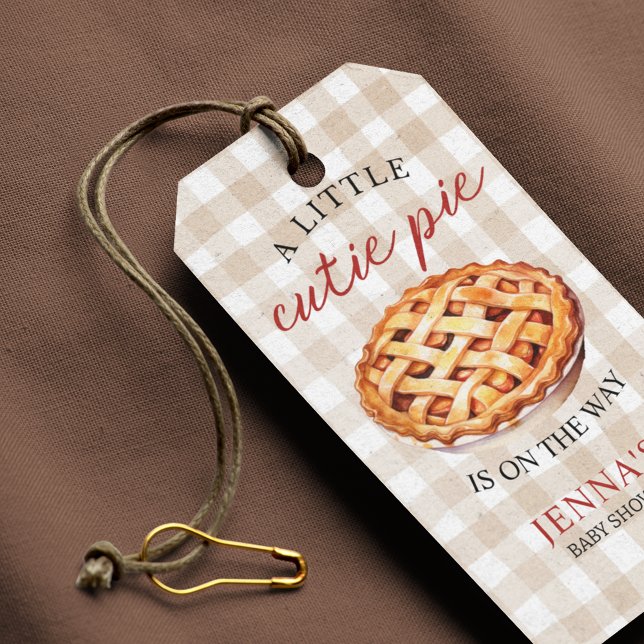Étiquettes-cadeau Baby shower à tarte Little Cutie En vichy automne (A little cutie pie is on the way Gift tag for Baby Shower)
