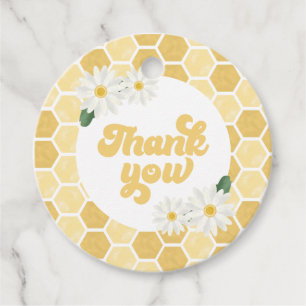 Étiquettes Cadeau Baby shower abeille nid d'abeille et marguerites M