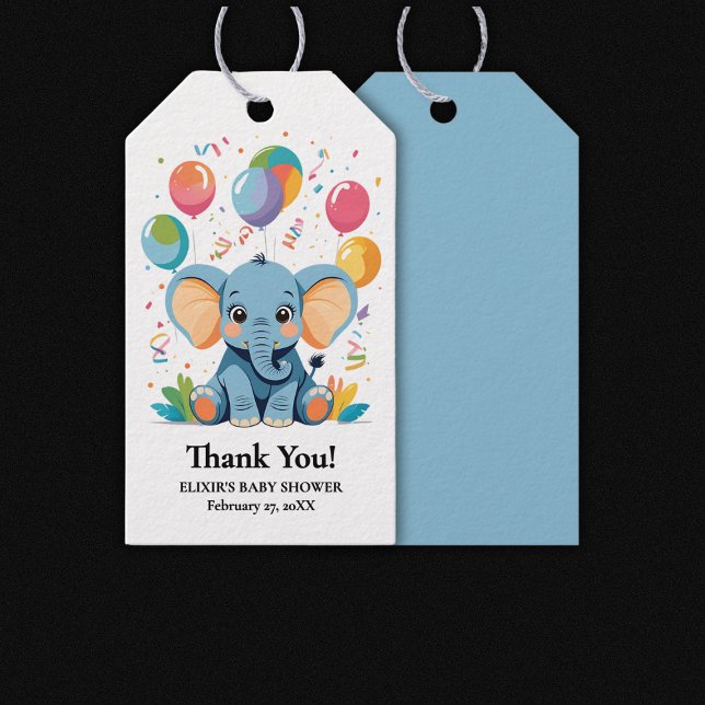 Étiquettes-cadeau Baby shower adorable Baby Elephant Ballons (Créateur téléchargé)