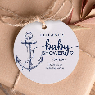 Étiquettes Cadeau Baby shower Ancre nautique blanc