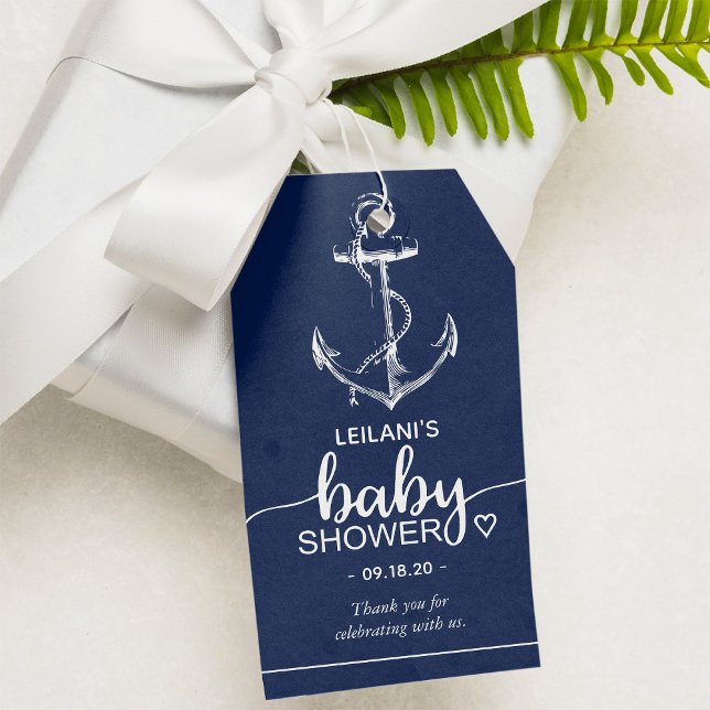 Étiquettes-cadeau Baby shower Ancre nautique Merci bleu marine (Créateur téléchargé)
