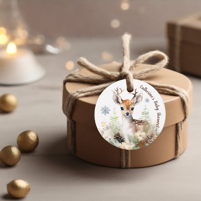 Étiquettes Cadeau Baby shower animal de cerfs de forêt (Woodland Deer Animal Baby Shower Favor Tags)