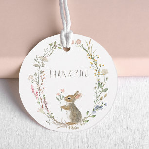 Étiquettes Cadeau Baby Shower Aquarelle Lapin Bois Rustique
