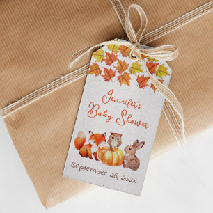 Étiquettes-cadeau Baby shower Automne Feuilles Citrouille mou Fox Bu