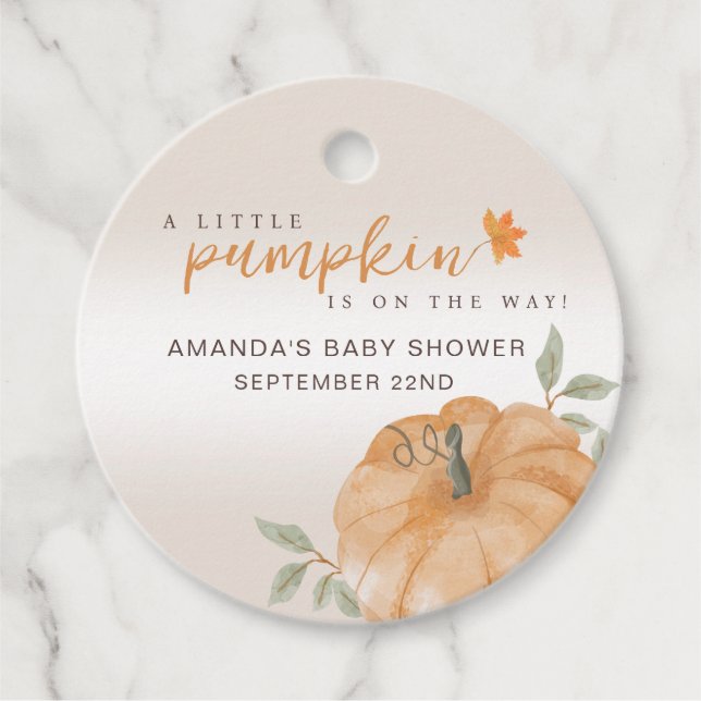 Étiquettes Cadeau Baby shower Automne Petit Citrouille (Devant)
