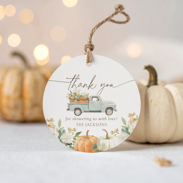 Étiquettes Cadeau Baby shower Automne Rustique Petit Citrouille (Créateur téléchargé)