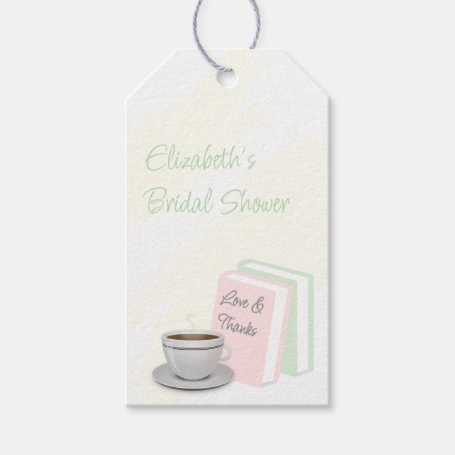 Étiquettes-cadeau Baby Shower autour du Thé et des Livres (Devant)