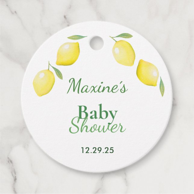 Étiquettes Cadeau Baby shower aux citrons jaunes (Devant)