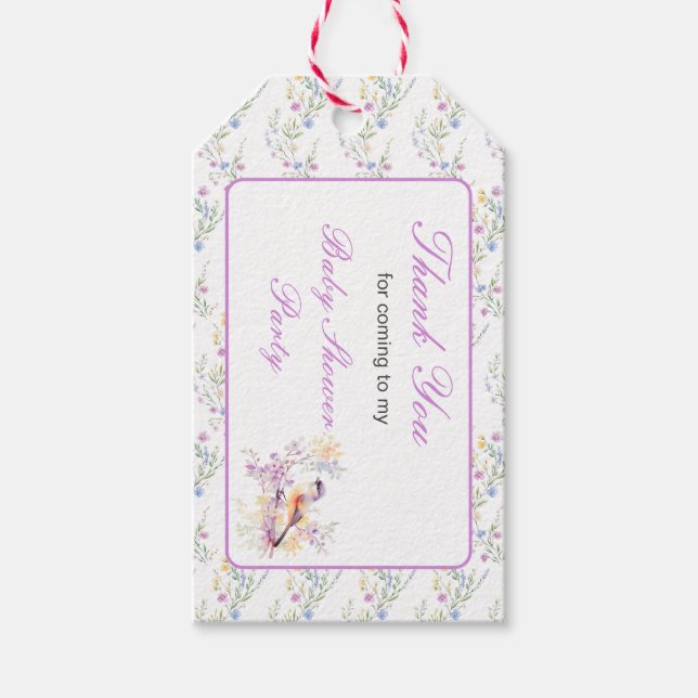 Étiquettes-cadeau Baby shower aux oiseaux mignons de printemps (Devant)