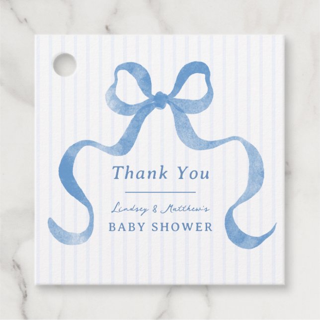 Étiquettes Cadeau Baby shower Bac à ruban bleu Wavy (Devant)