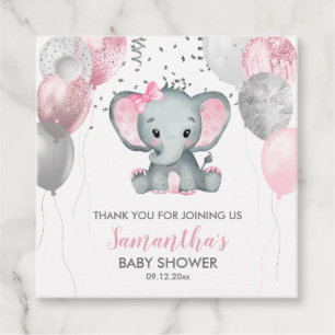 Étiquettes Cadeau Baby shower Ballons roses Eléphant fille mignonne