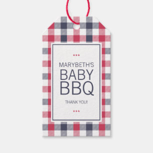 Étiquettes-cadeau Baby shower BBQ préppy rouge, blanc et bleu