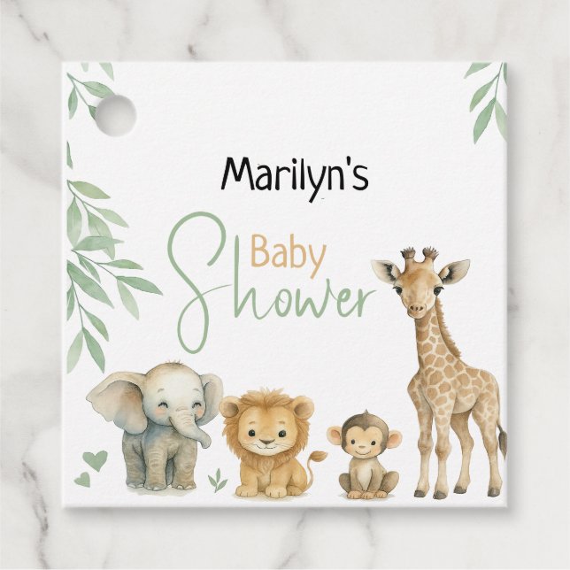 Étiquettes Cadeau Baby shower Bébé mignon Animaux (Devant)