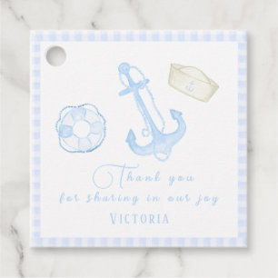 Étiquettes Cadeau Baby shower Bébé Nautique Plaid Bleu
