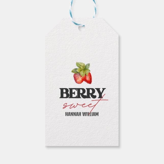 Étiquettes-cadeau Baby shower Berry Sweet Strawberries (Dos)