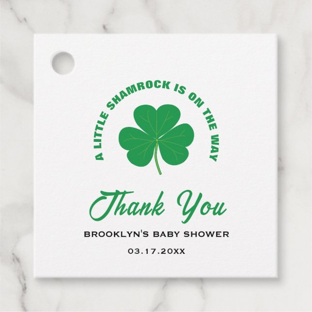 Étiquettes Cadeau Baby shower blanc vert irlandais petit Shamrock Co (Devant)