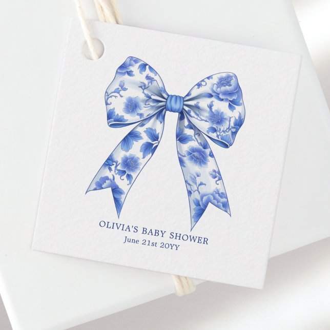 Étiquettes Cadeau Baby shower Bleu Chinoiserie Coquette Bow (Créateur téléchargé)