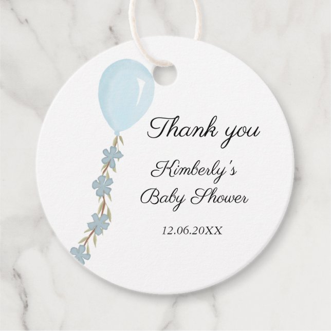 Étiquettes Cadeau Baby shower Bleu Cute (Devant)