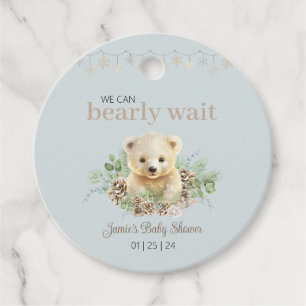 Étiquettes Cadeau Baby shower Bleu D'Hiver Nous Pouvons Attendre