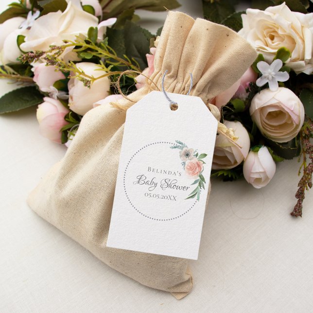 Étiquettes-cadeau Baby shower bleu rose floraux merci (Créateur téléchargé)