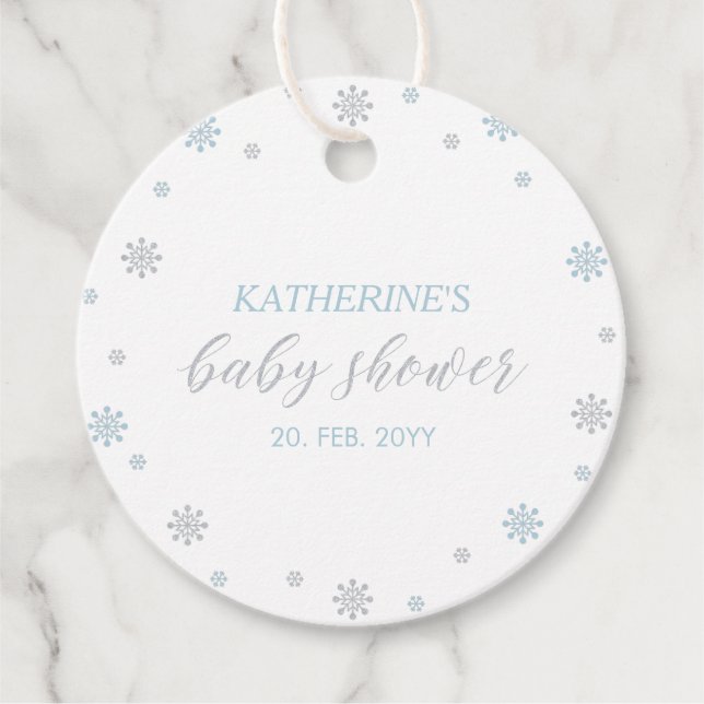 Étiquettes Cadeau Baby shower Blue & Silver Winter Wonderland (Devant)
