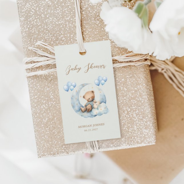 Étiquettes-cadeau Baby shower Blue Teddy Bear Stars (Créateur téléchargé)