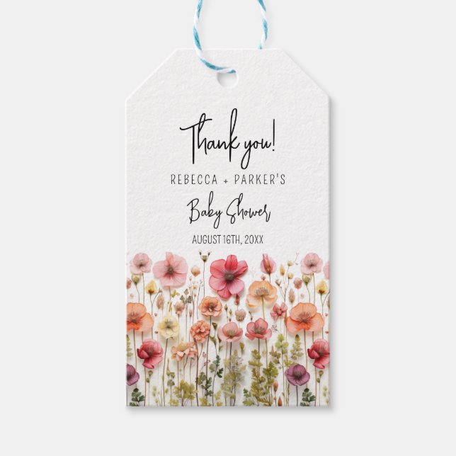 Étiquettes-cadeau Baby Shower Bohème Fleurs Fraîches  (Devant)