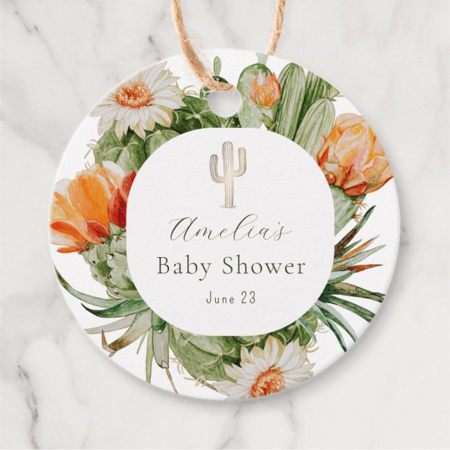 Étiquettes Cadeau Baby shower Boho Cactus (Devant)