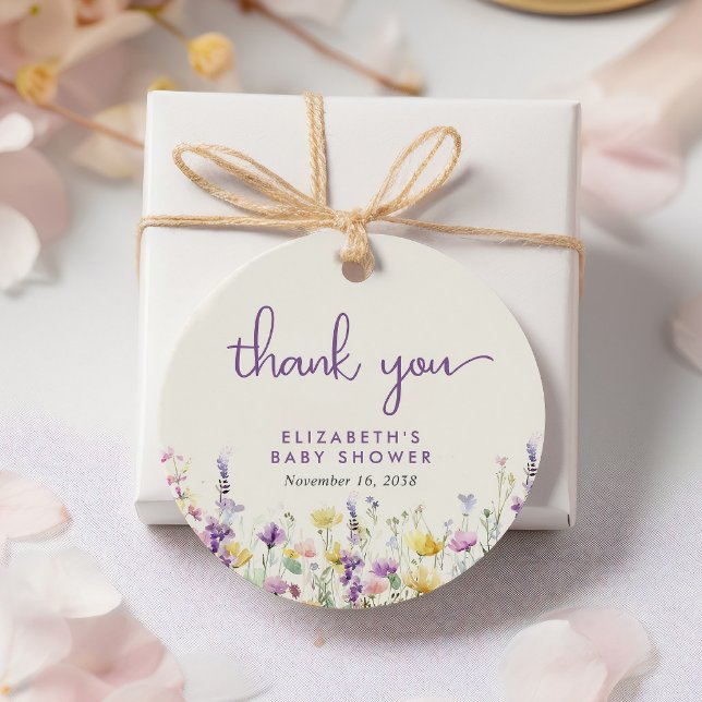 Étiquettes Cadeau Baby shower Boho Fleur sauvage Merci  (Créateur téléchargé)
