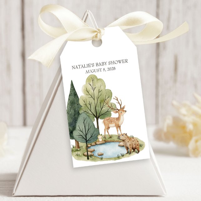 Étiquettes-cadeau Baby shower Boho Woodland Animaux (Créateur téléchargé)